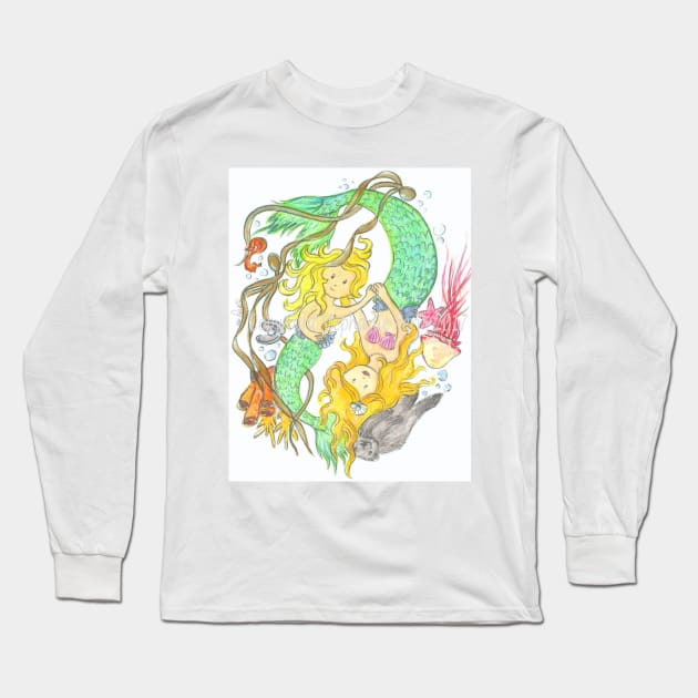 Mermaid mother and child Long Sleeve T-Shirt by StephaniePerryArt